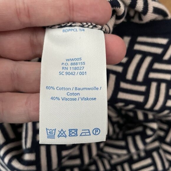 Boden Women 6R Navy Blue/Ivory Criss-Cross Pattern 3/4 Sleeve Knit Sheath Dress - Picture 8 of 9